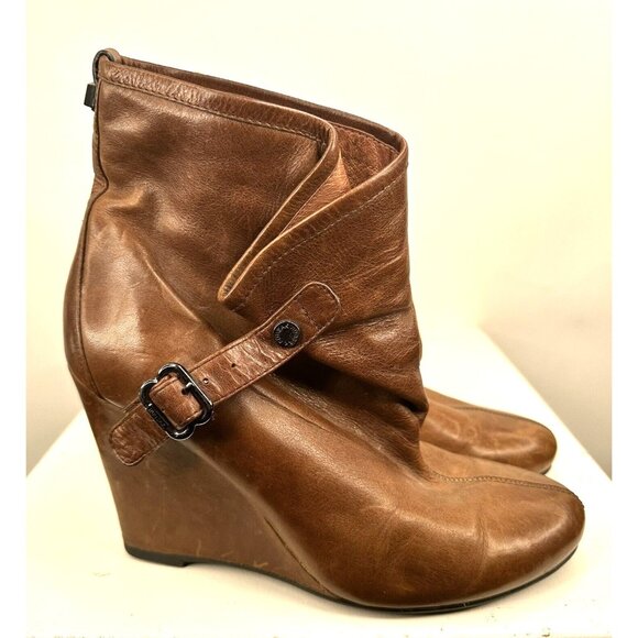 Rudsak Womens Leather Boots Wedge Ankle Strap Buckle Fold Over Brown Size 6.5 - Picture 3 of 14